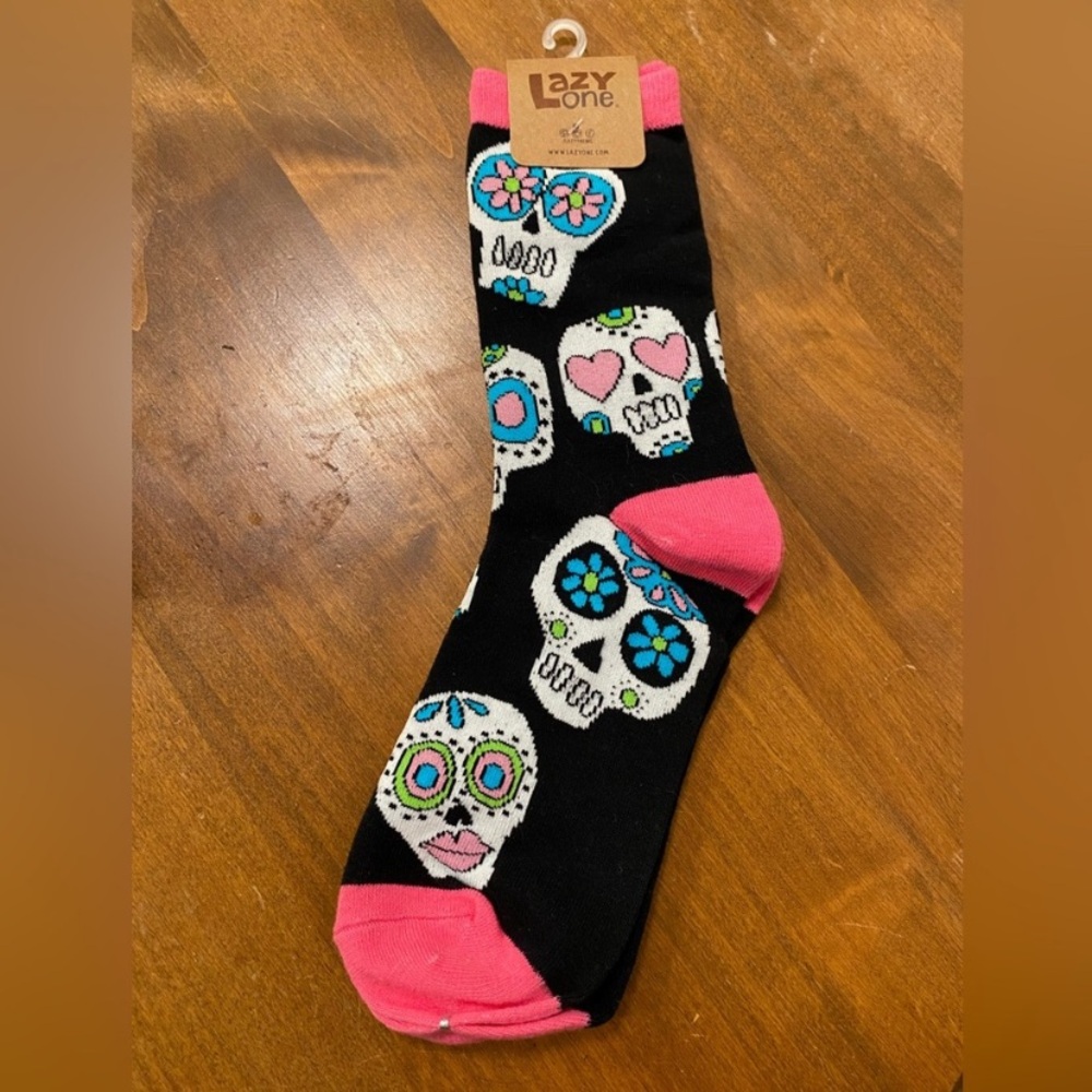 Lazy One Black and Pink Sugar Skull Unisex Socks
